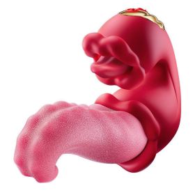 4 in 1 Tongue Thrusting Vibrators Dildo Rose Sex Toys with 10 Licking Clitoral & 10 Vibration Mode