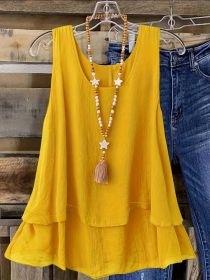 Self-pick-up Plus Size Women's Solid Colour Summer Sleeveless Shirt Casual Lightweight Tank Top  Only Self-pickup Is Supported (Option: Yellow-2XL)