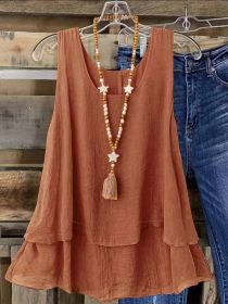 Self-pick-up Plus Size Women's Solid Colour Summer Sleeveless Shirt Casual Lightweight Tank Top  Only Self-pickup Is Supported (Option: Red-5XL)