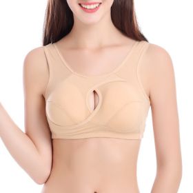 Plus Size Women Bra Ladies Cotton Quake-Proof Underwear Sleep Tops No Buckles Non Wire Lingerie With Removable Padded (Option: Beige-XXL-1pc)