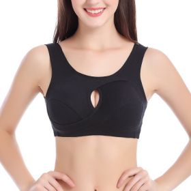 Plus Size Women Bra Ladies Cotton Quake-Proof Underwear Sleep Tops No Buckles Non Wire Lingerie With Removable Padded (Option: Black-XXL-1pc)
