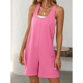 Womens Summer Casual Loose Tank Romper Sleeveless Scoop Neck Jumpsuit Shorts Romper With Pockets (Option: Pink-XL)