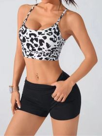 Women's Summer New Cross Thin-Strap Floral Print Daily Sports Bra (Option: Black-S)