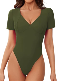 Women's T-shaped Bottoming Backless V-neck Strap Jumpsuit (Option: Army Green-S)