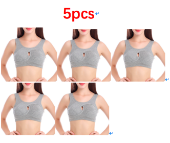 Plus Size Women Bra Ladies Cotton Quake-Proof Underwear Sleep Tops No Buckles Non Wire Lingerie With Removable Padded (Option: Grey-M-5pcs)