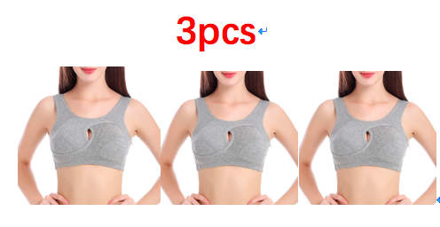 Plus Size Women Bra Ladies Cotton Quake-Proof Underwear Sleep Tops No Buckles Non Wire Lingerie With Removable Padded (Option: Grey-4XL-3pcs)