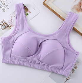 Plus Size Women Bra Ladies Cotton Quake-Proof Underwear Sleep Tops No Buckles Non Wire Lingerie With Removable Padded (Option: Purple-M-1pcs)