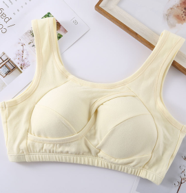 Plus Size Women Bra Ladies Cotton Quake-Proof Underwear Sleep Tops No Buckles Non Wire Lingerie With Removable Padded (Option: Yellow-L-1pcs)