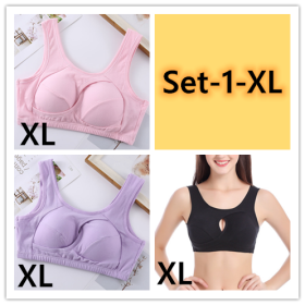 Plus Size Women Bra Ladies Cotton Quake-Proof Underwear Sleep Tops No Buckles Non Wire Lingerie With Removable Padded (Option: Set 1-XL-1pc)