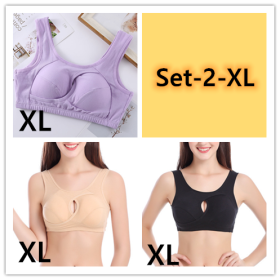 Plus Size Women Bra Ladies Cotton Quake-Proof Underwear Sleep Tops No Buckles Non Wire Lingerie With Removable Padded (Option: Set 2-XL-1pc)
