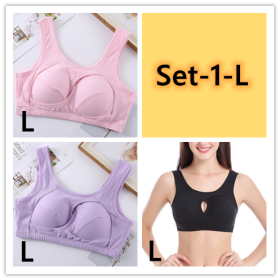 Plus Size Women Bra Ladies Cotton Quake-Proof Underwear Sleep Tops No Buckles Non Wire Lingerie With Removable Padded (Option: Set 1-L-1pc)