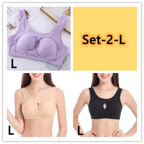 Plus Size Women Bra Ladies Cotton Quake-Proof Underwear Sleep Tops No Buckles Non Wire Lingerie With Removable Padded (Option: Set 2-L-1pc)