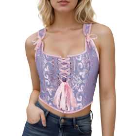 Corset Tops For Women Going Out Fashion Womens Sexy Vintage Overbust Corset Tops (Option: Blue-S)