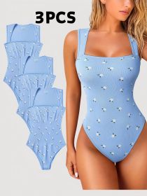 3 Pack NEW Women's Summer Outfit Baby Blue Cherry Print Jumpsuit For Women Vintage Chic (Option: Floral print-XL)