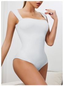 Women's One-piece Set Sleeveless Square Neck Skinny Yoga Bodysuit, Women's Sportswear Clothing (Option: White-XL)
