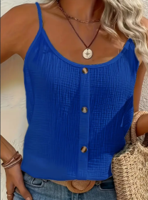 Vibrant Solid Color Cami Top - Sleek Sleeveless Design, Breathable Fabric, Perfect For Spring & Summer, Women's Casual Clothing, Ideal For Outdoo (Option: Blue-S)