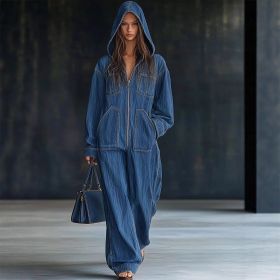 European And American Hooded Overall Jeans Women (Option: S-Blue)