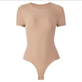 USA Warehouse Shipping Going Out T Shirt Tops Second-skin Feel Recycle Shapewear Crew Neck Short Sleeve Bodysuit For Women (Option: Nude-M)