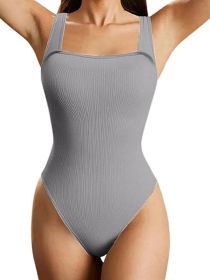 Women's One-piece Set Sleeveless Square Neck Skinny Yoga Bodysuit, Women's Sportswear Clothing (Option: Grey-S)