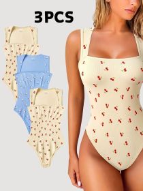 3 Pack NEW Women's Summer Outfit Baby Blue Cherry Print Jumpsuit For Women Vintage Chic (Option: Cherry Cherry Floral print-S)