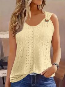 Eyelet Solid Tank Top, Casual Sleeveless Tank Top For Summer, Women's Clothing (Option: Yellow-S)
