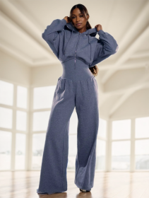 Ladies' Solid-color Long-sleeved One-piece Pants (Option: Grey-XL)