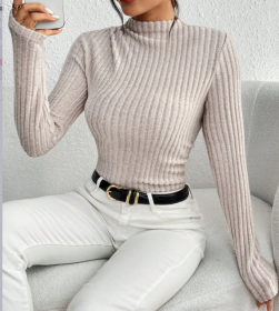 Women's Ribbed Mock Neck Knit Jumpsuit Long Sleeve Slim Casual Jumpsuit, High Neck Ribbed Knit Long Sleeve Women's Bodysuit For Spring And Autumn (Option: S)