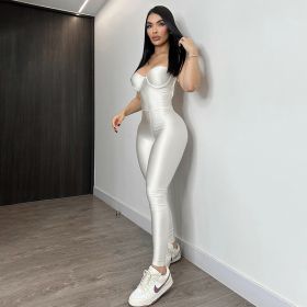 Tube Top Tight Sexy Big Backless Jumpsuit (Option: S-White)
