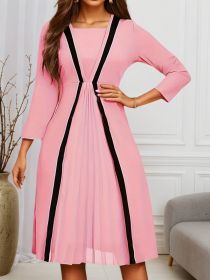 2025 Women's New Dress, Color Blocked Artificial Double Tube Dress, Seven Sleeve Layered Dress, Elegant And Casual Style, Fashionable And Beautif (Option: S)
