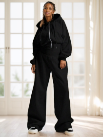 Ladies' Solid-color Long-sleeved One-piece Pants (Option: Black-3XL)