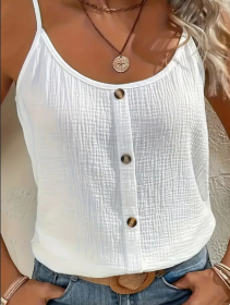 Vibrant Solid Color Cami Top - Sleek Sleeveless Design, Breathable Fabric, Perfect For Spring & Summer, Women's Casual Clothing, Ideal For Outdoo (Option: White-M)