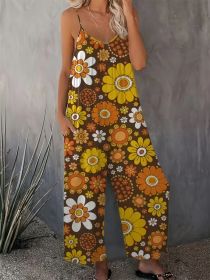 Plus Size Women's Allover Printed Pattern Camisole Casual Street Jumpsuit Pants (Option: Multicolor-4XL)