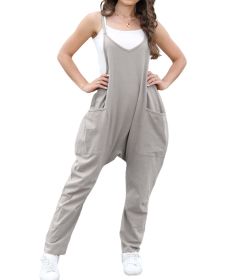 Self-pick-up Only Women's Casual Sleeveless Backless Loose Solid Color Jumpsuit Loose Stretch Pants Zipper Jumpsuit With Pockets Only Self-pickup (Option: Gray-S)