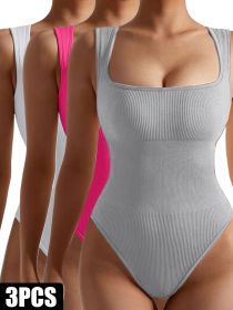 3 Pack Women Workout Seamless Jumpsuit Yoga Ribbed Bodycon One Piece Spaghetti Strap Romper (Option: 3PACK10-S)