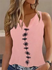 Floral Print Tank Top, Casual Notch Neck Summer Sleeveless Top, Women's Clothing (Option: Pink-XL)