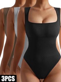 3 Pack Women Workout Seamless Jumpsuit Yoga Ribbed Bodycon One Piece Spaghetti Strap Romper (Option: 3PACK2-M)