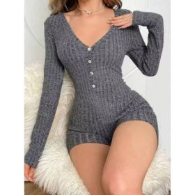 Casual Slim Women Rib Knitted Jumpsuit (Option: XL-Grey)