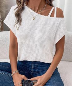 Women's Short-sleeved Solid Color Top Fashionable All-match Off-shoulder Knitted T-shirt (Option: White-M)