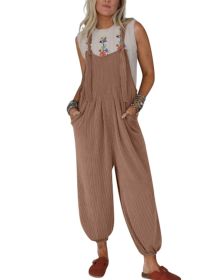 Women's Casual Pocket Long Jumpsuit (Option: S-Brown)
