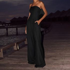 Loose Tube-top Jumpsuit Ins Fashion Backless Wide Leg Long Pants Overalls Women's Clothing (Option: Black-L)