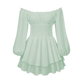 Fashion Solid Color Off-neck Pleated Ruffled Stitching Long Sleeve Casual Jumpsuit (Option: Light Green-M)