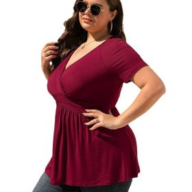 Women's Plus Size T-shirt V-neck Top (Option: Wine Red-XL)