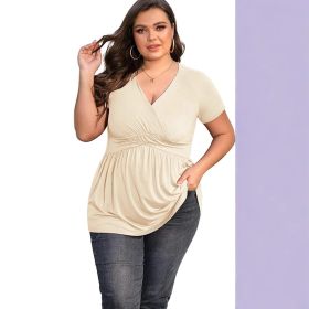Women's Plus Size T-shirt V-neck Top (Option: Apricot-L)